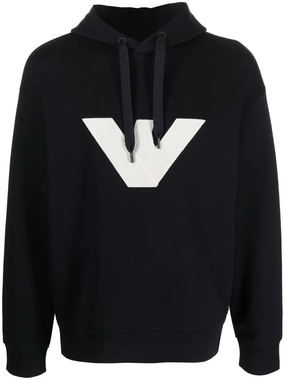Emporio Armani embossed-logo drawstring hoodie - Blue