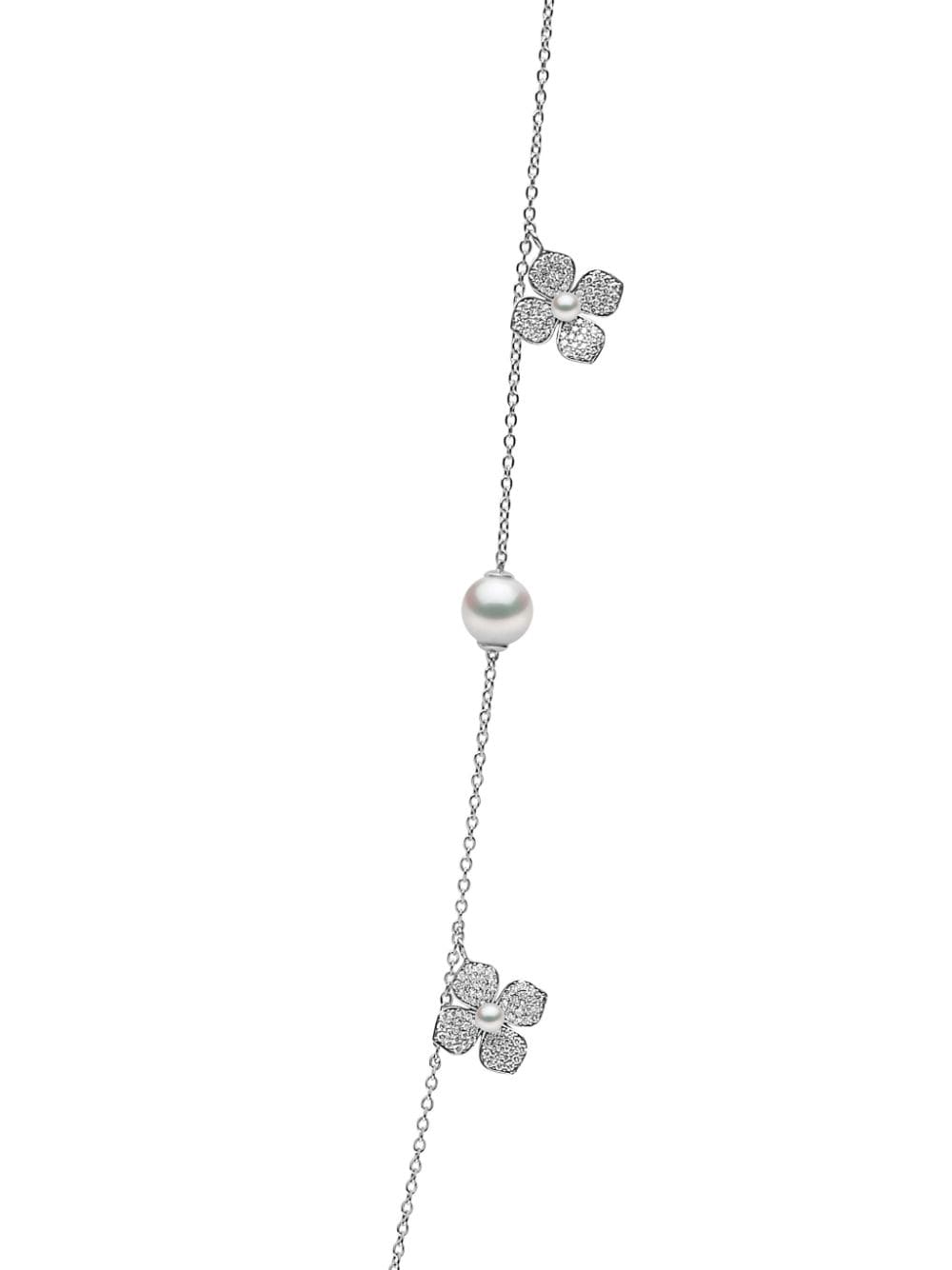 Shop Yoko London 18kt White Gold Petal Diamond And Pearl Necklace In Silver