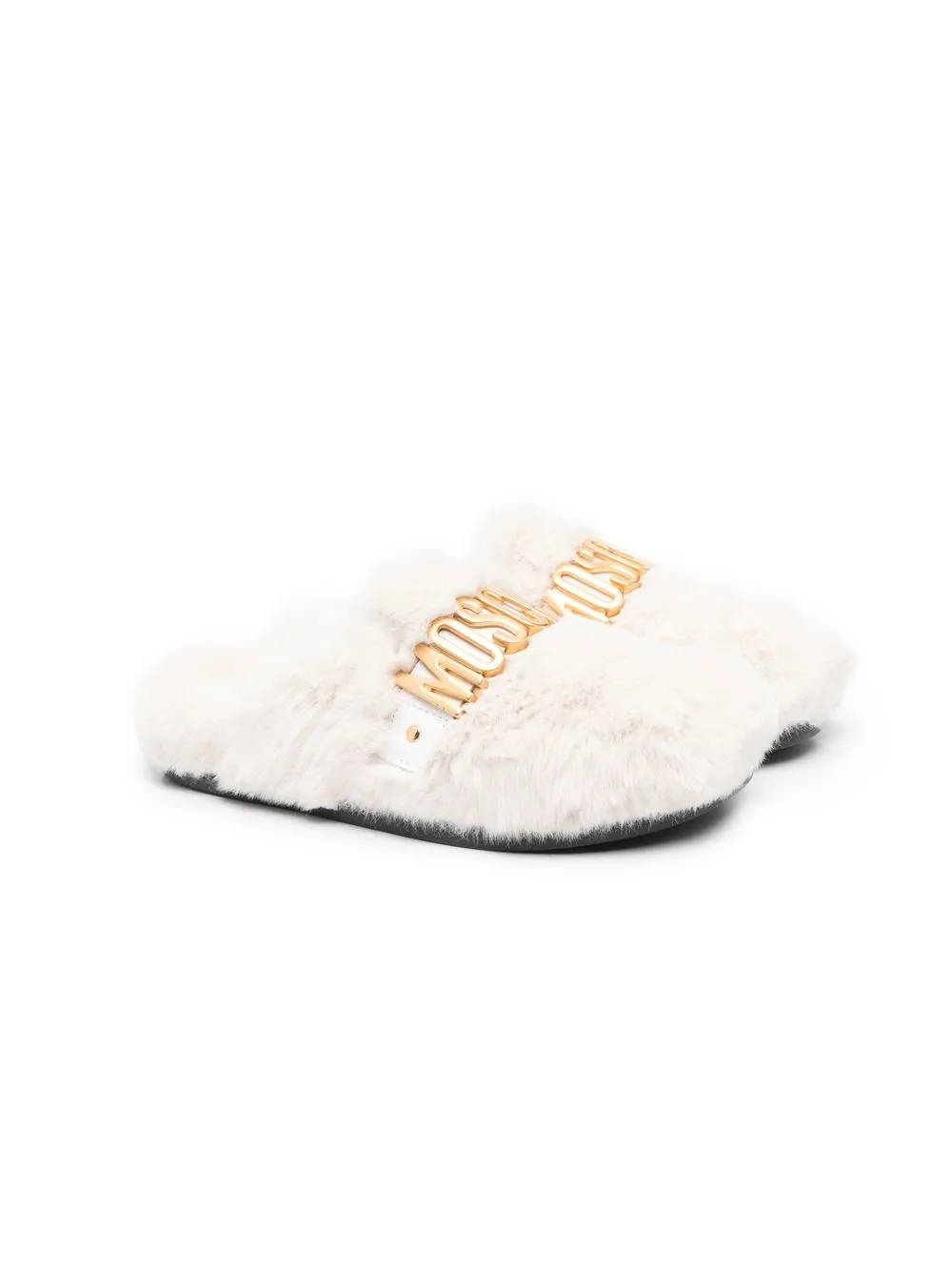 

Moschino Kids logo-plaque faux-fur slippers - Neutrals