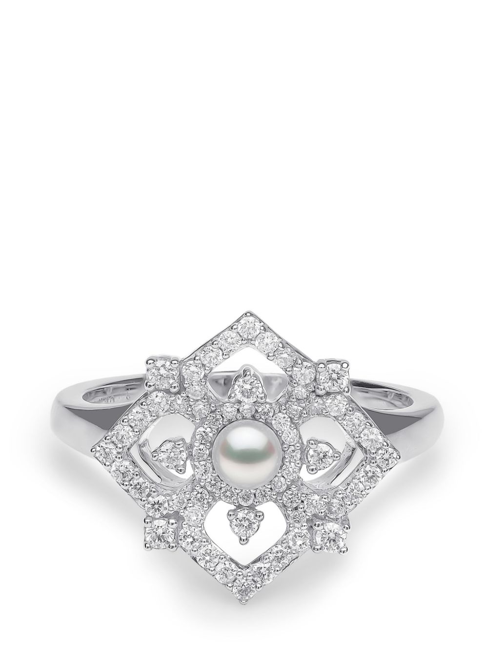 Shop Yoko London 18kt White Gold Petal Diamond And Pearl Ring In Silver