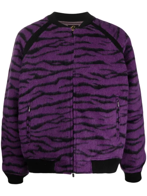 textured zebra-print bomber jacket