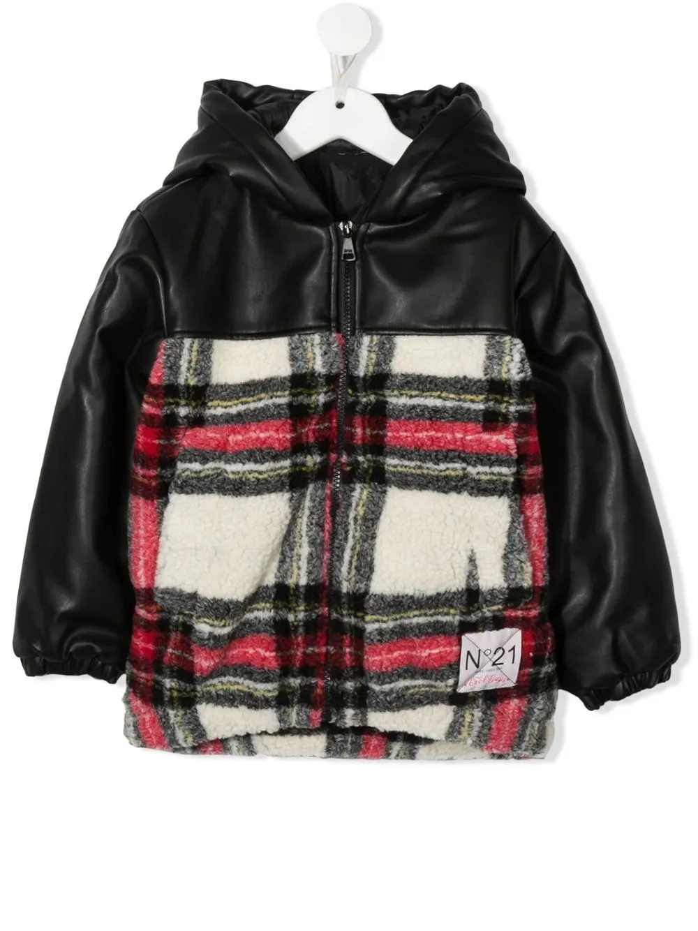 

Nº21 Kids plaid faux-leather hooded jacket - Black