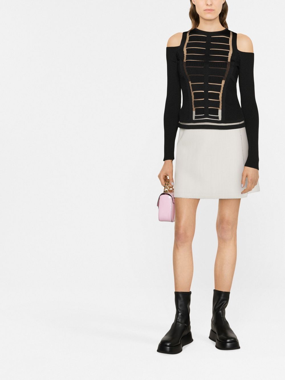 Balmain cold-shoulder cut-out knitted top - Black