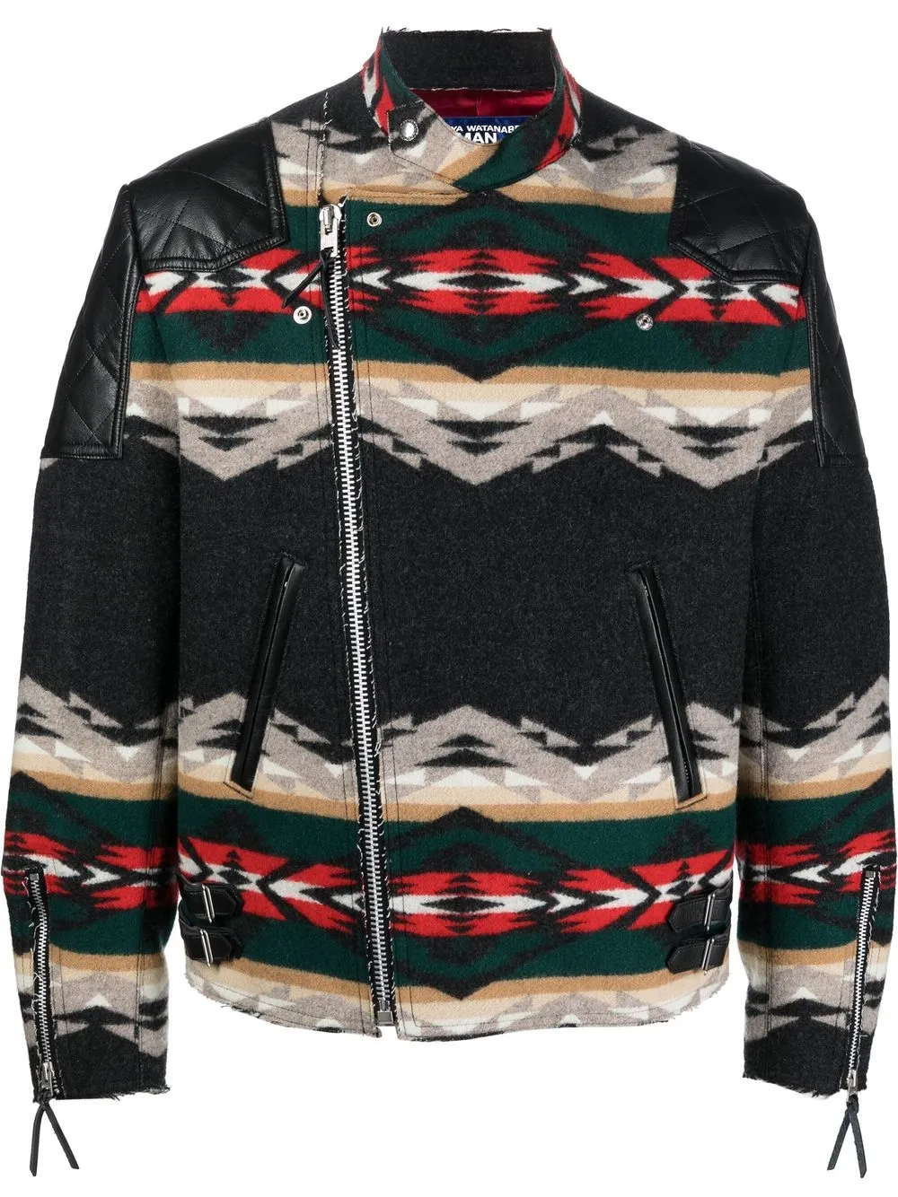 

Junya Watanabe chamarra biker con estampado geométrico - Gris