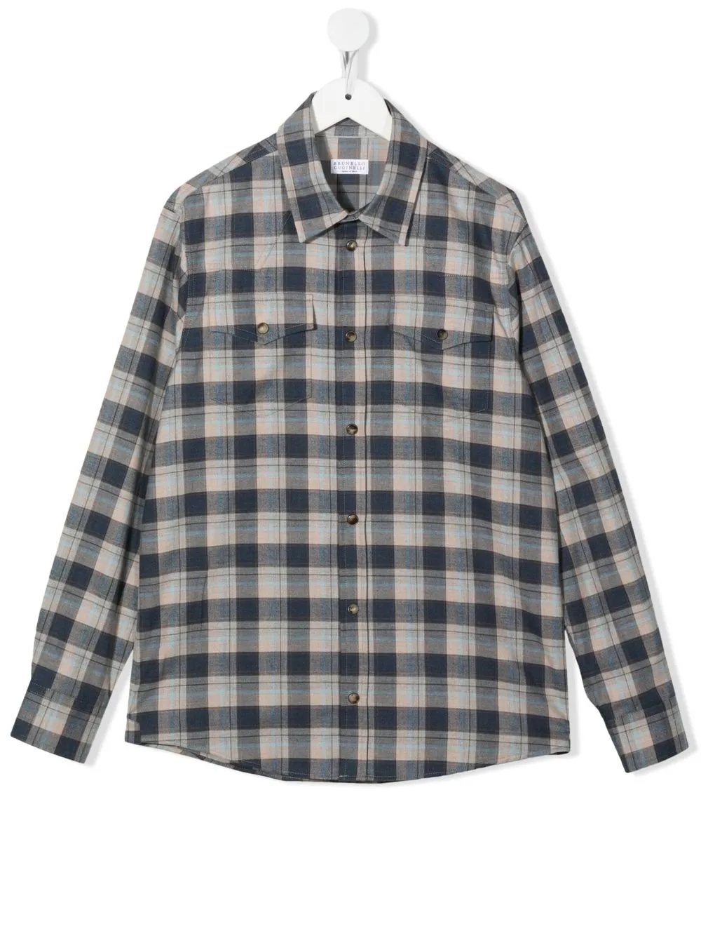 

Brunello Cucinelli Kids camisa manga larga con cuadros estampados - Azul