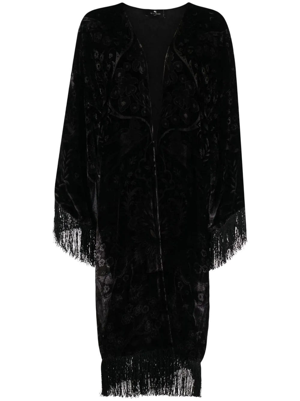 

ETRO fringed-trim velvet cape - Black