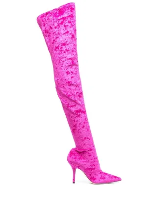 Pink velvet sale thigh high boots