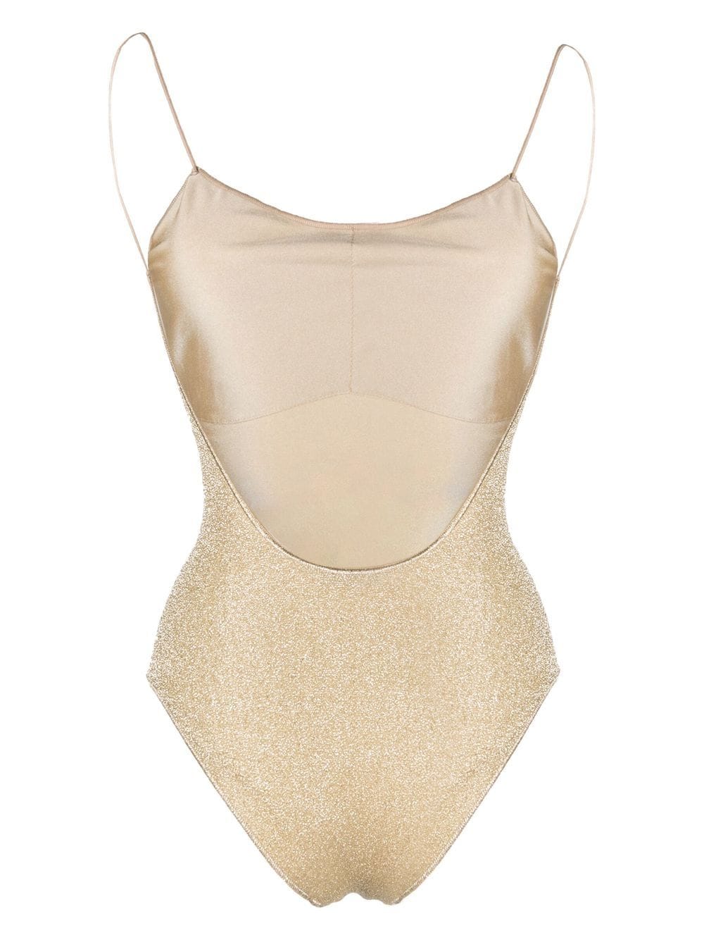 Shop Oseree Lumiere Scoop-neck Swimsuit In Gold