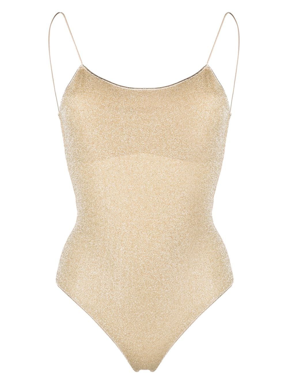 Shop Oseree Lumiere Scoop-neck Swimsuit In Gold