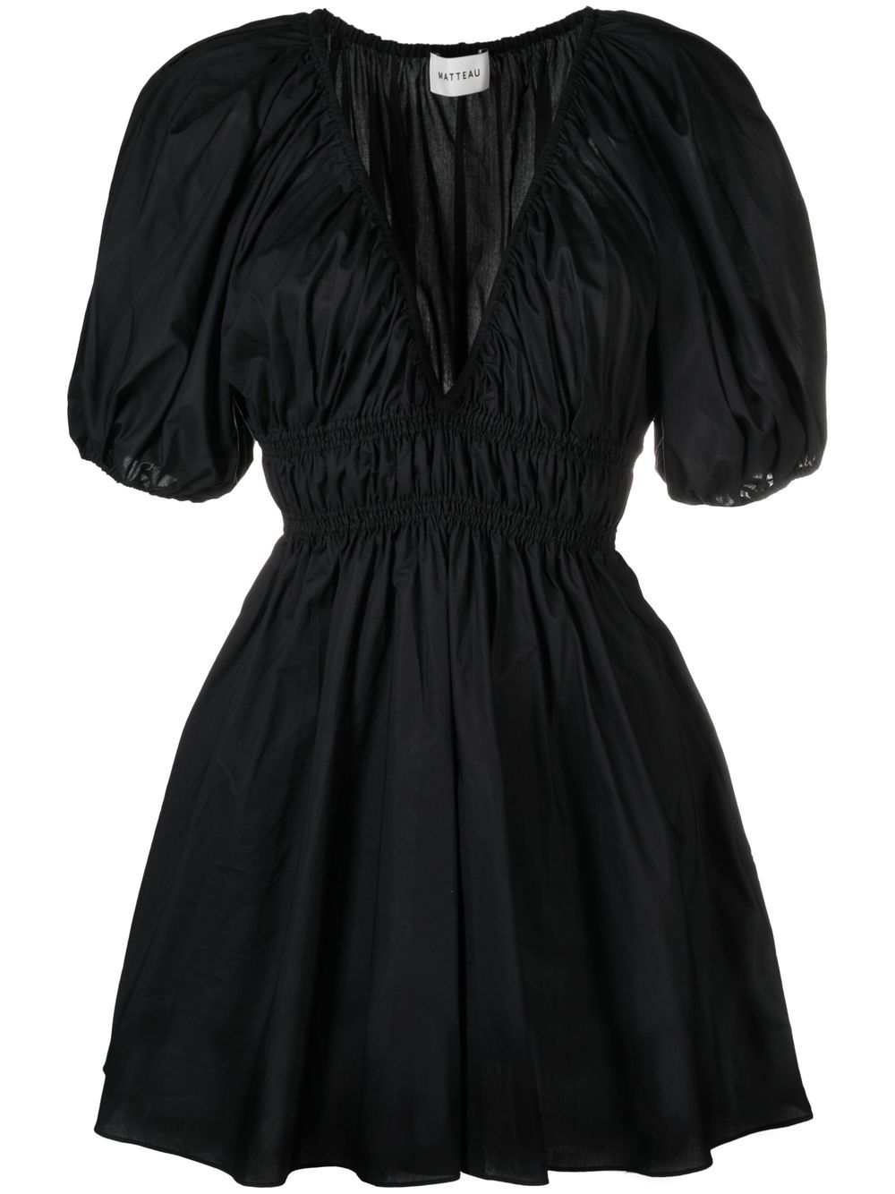 

Matteau puff-sleeved shirred dress - Black