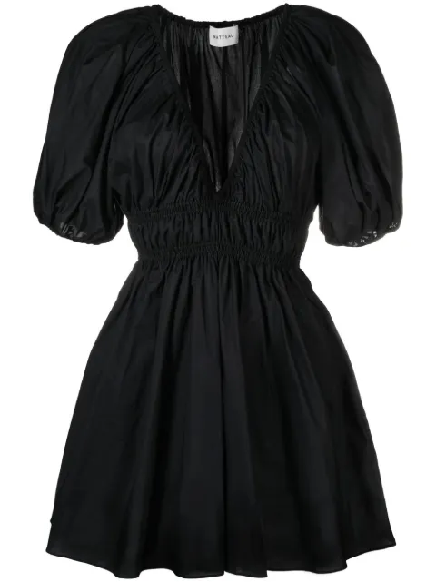 Matteau puff-sleeved shirred dress