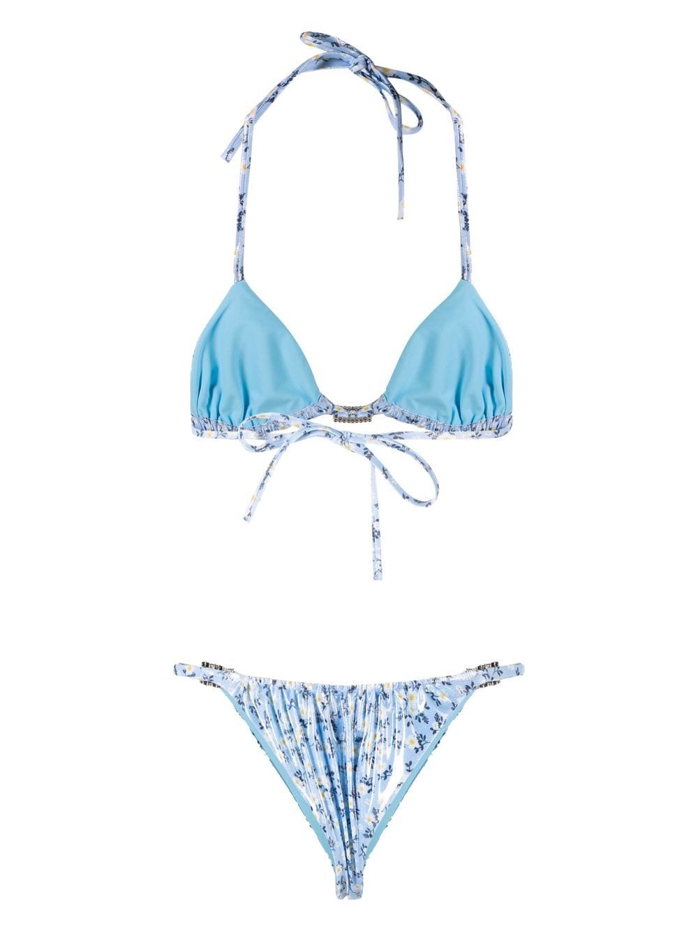 Shop Alessandra Rich Daisy-print Bikini In Blue