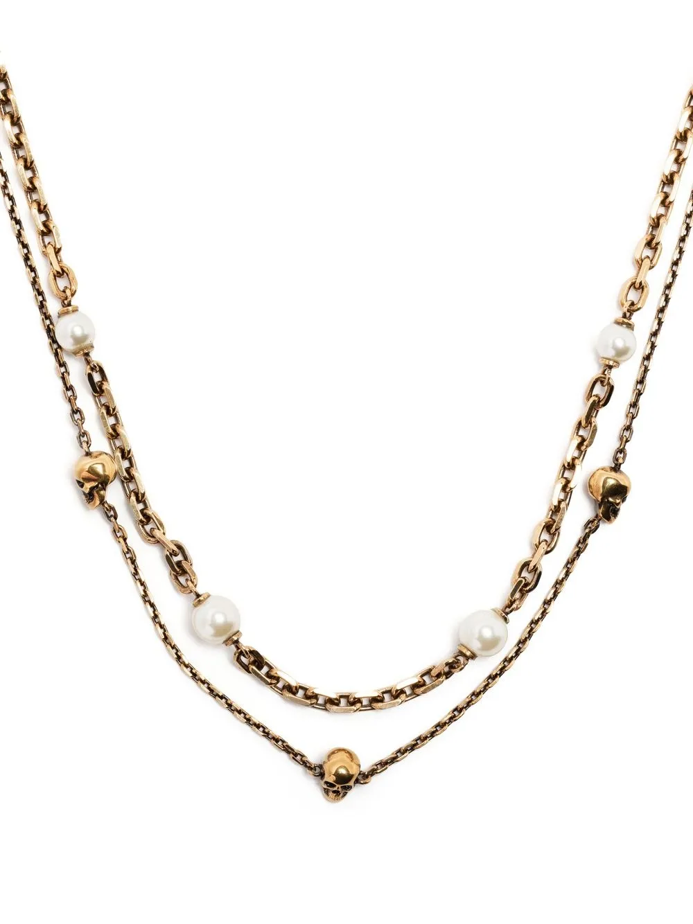 

Alexander McQueen skull and pearl charm layered necklace - Gold