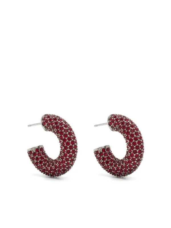 【Amina Muaddi】 Cameronミディアムフープイヤリング Cameron Mini embellished earrings in silver - Amina Muaddi