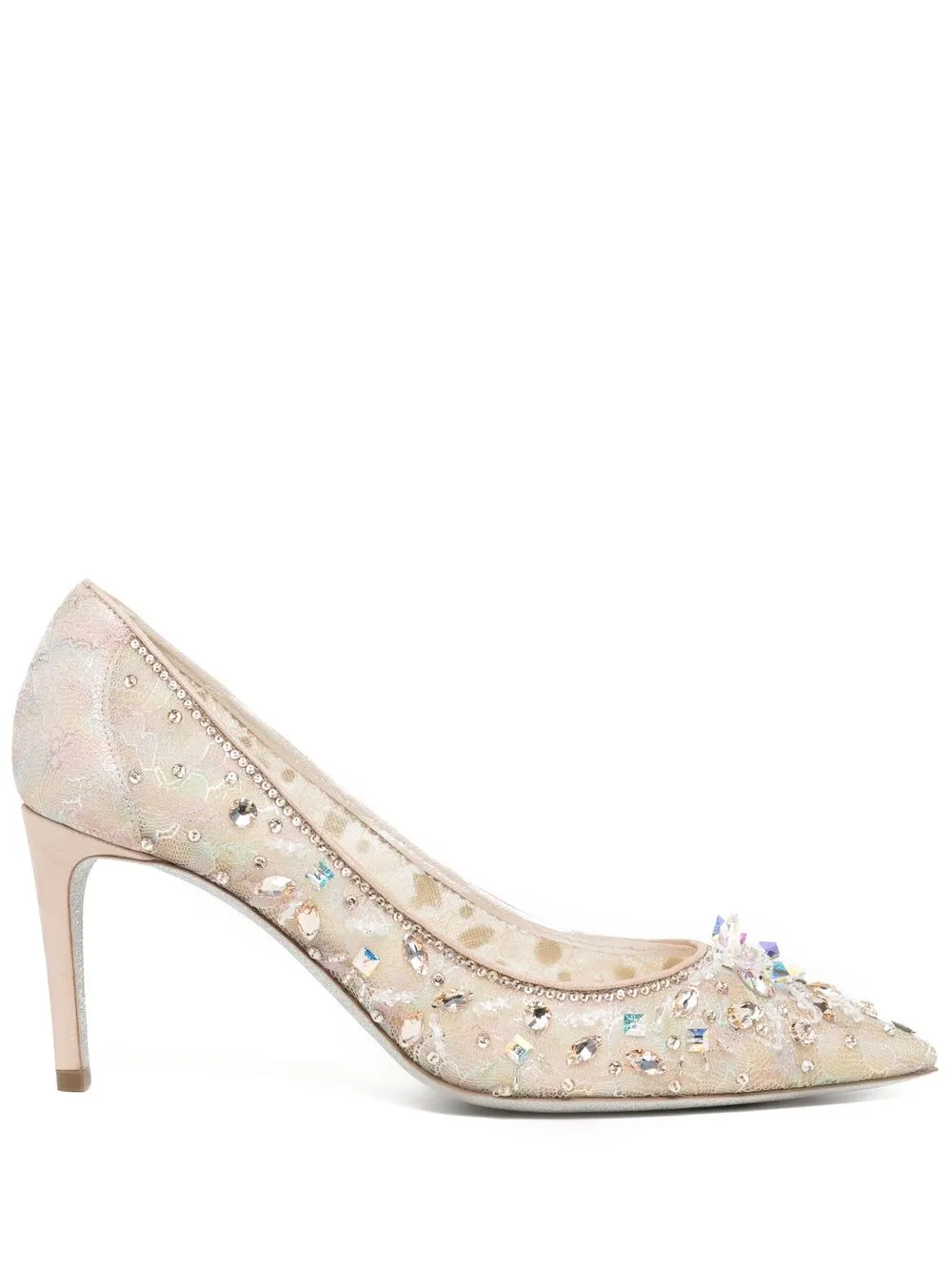 

René Caovilla Cinderella embellished 80mm pumps - Neutrals