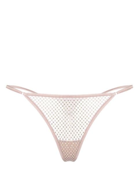Tiered lace-trim silk thong