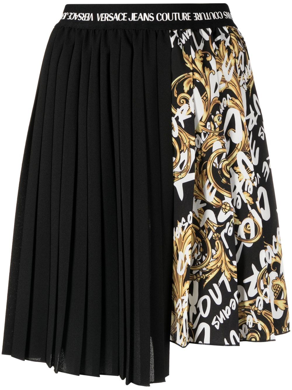 VERSACE JEANS COUTURE LOGO BRUSH PLEATED SKIRT