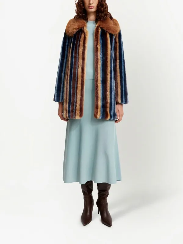 Striped faux outlet fur coat
