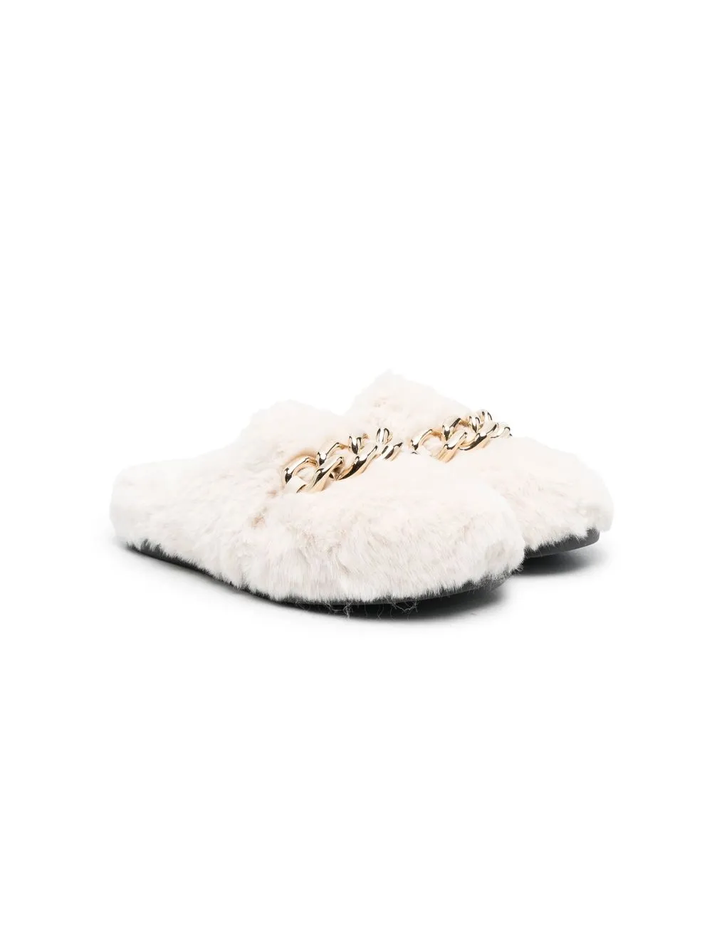Nº21 Kids chain-detail faux fur slippers - Neutrals