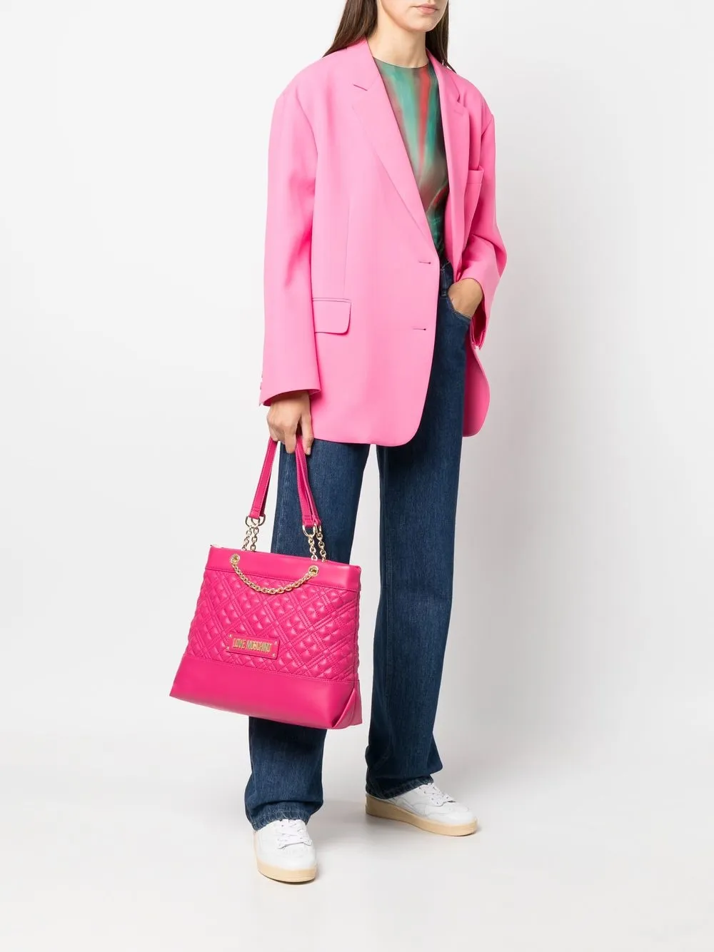 

Love Moschino logo-plaque detail tote bag - Pink