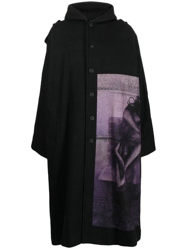 Yohji Yamamoto graphic-print Hooded Coat - Farfetch