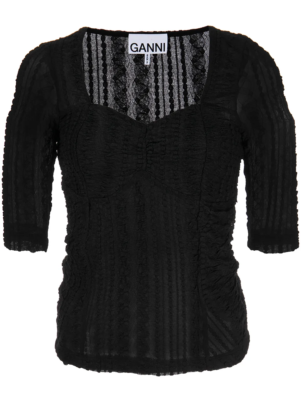 

GANNI blusa fruncida con encaje - Negro