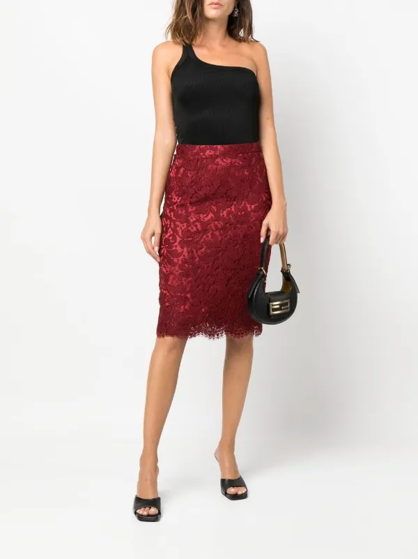 Dolce & Gabbana 2000s Lace Pencil Women Skirt - Red