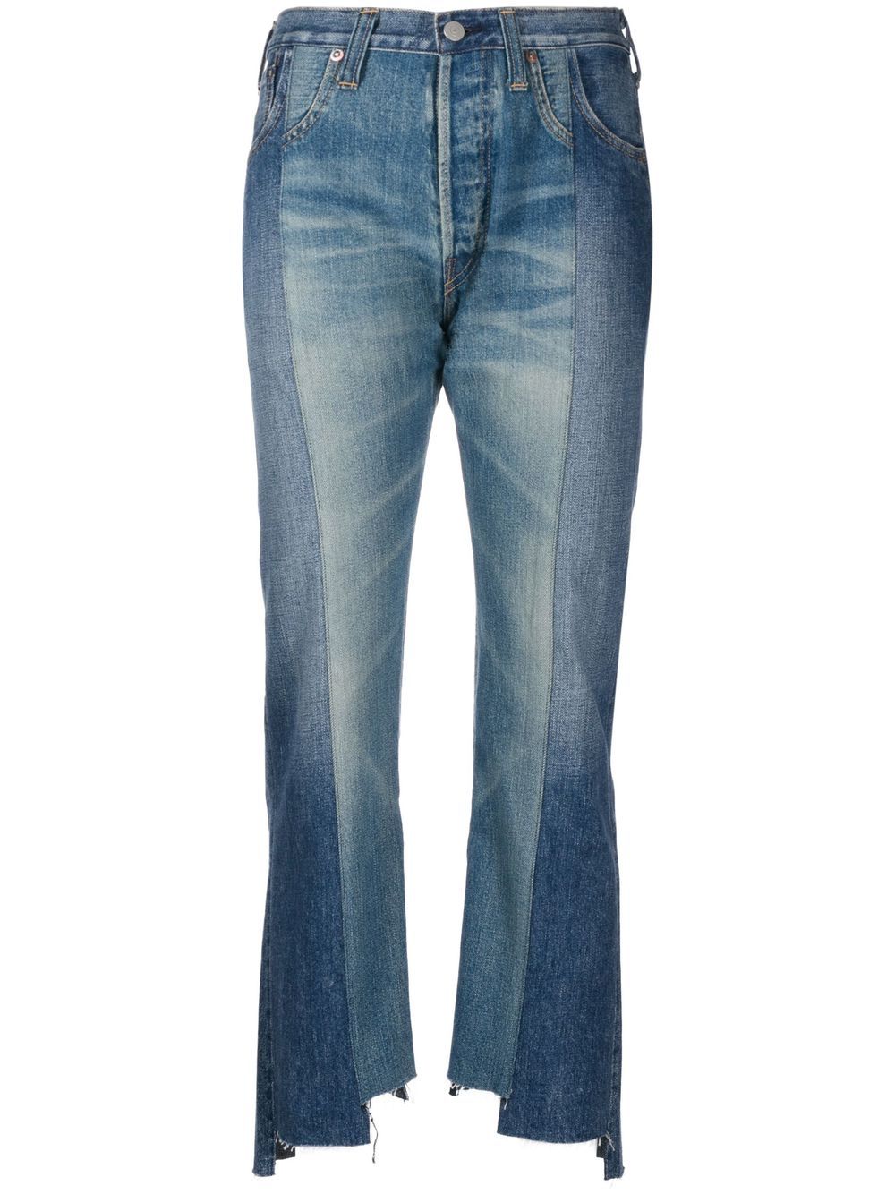 

Junya Watanabe asymmetric patchwork cropped jeans - Blue