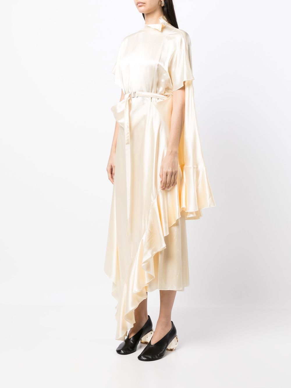 Shop Litkovskaya Asymmetric Ruffle-detail Dress In Gelb