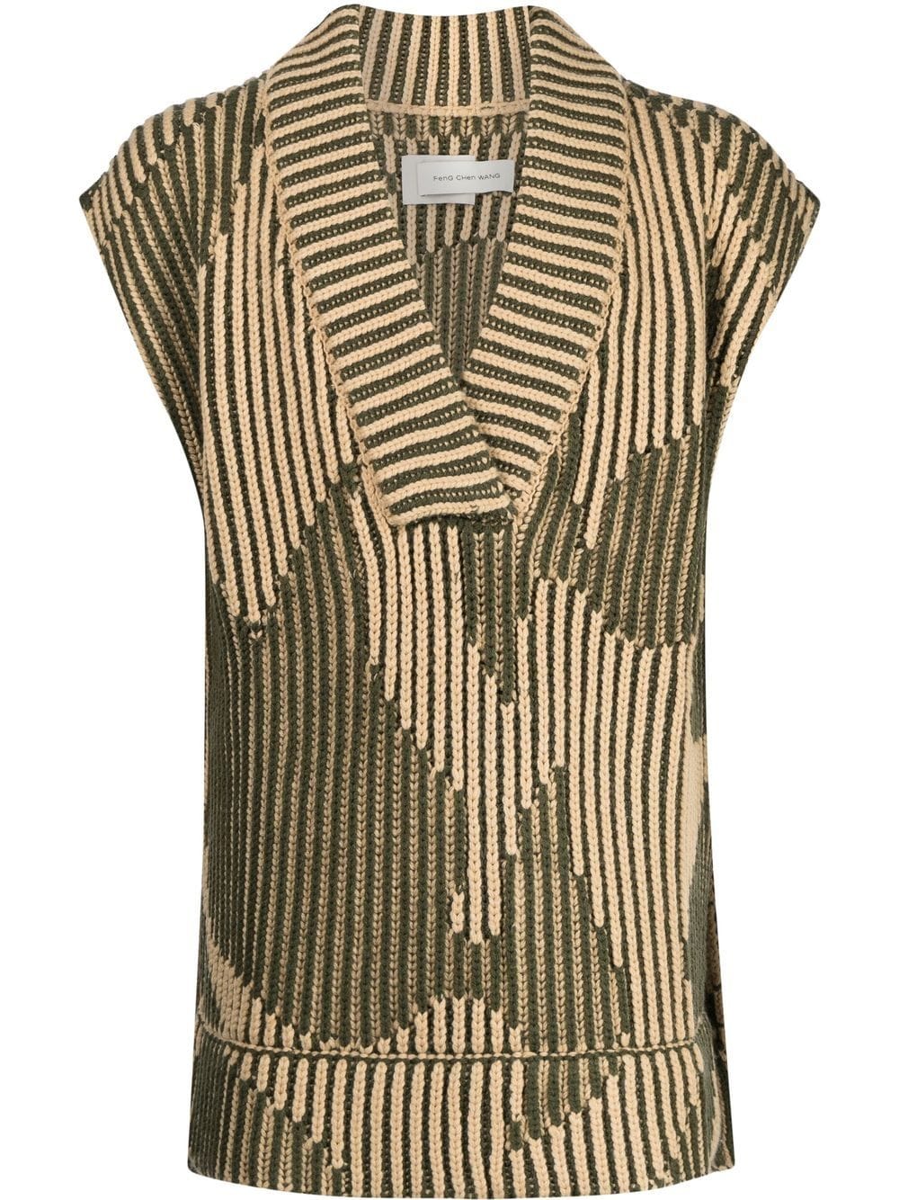 Shop Feng Chen Wang Purl-knit V-neck Vest In Green