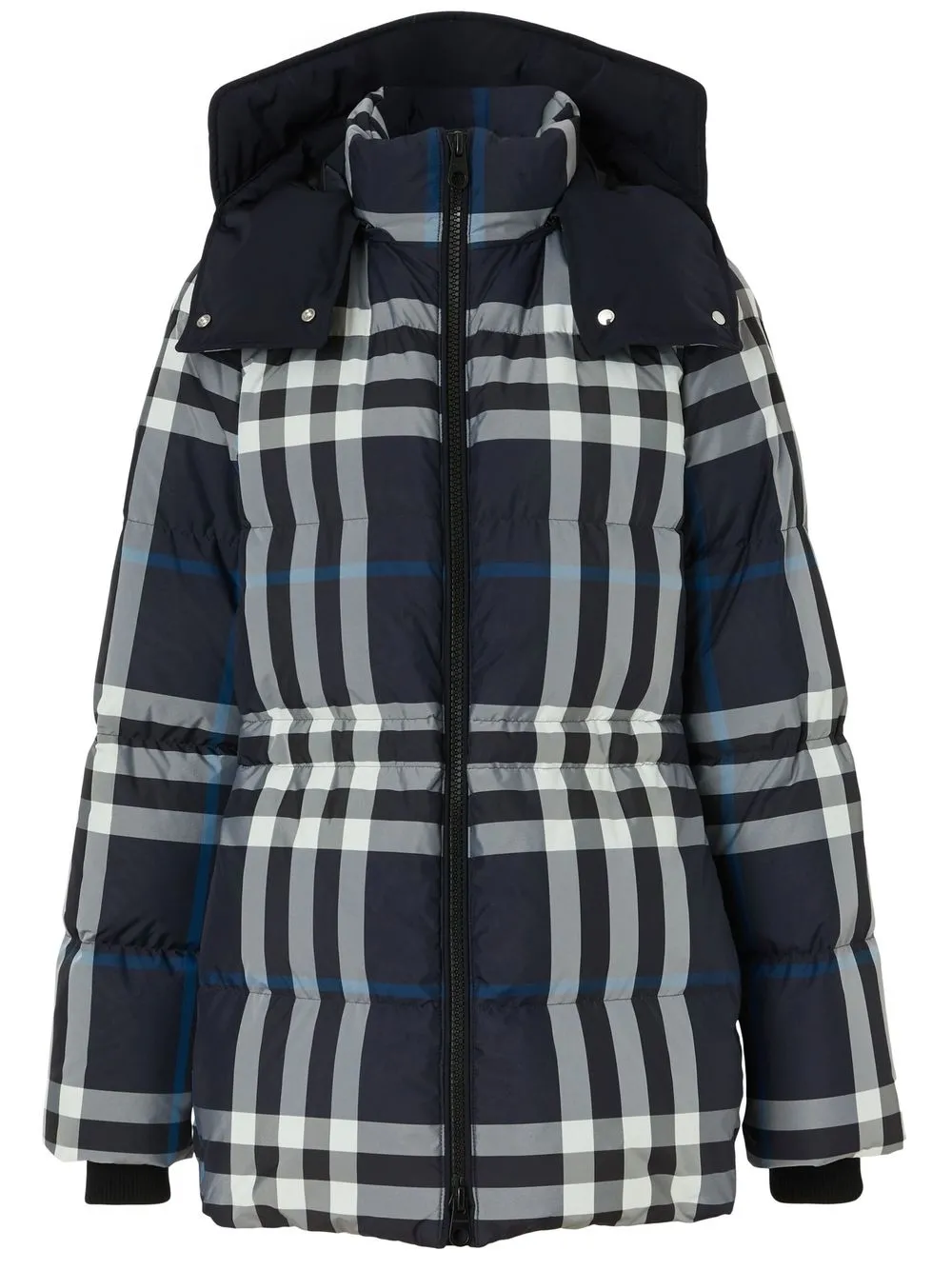 detachable-hood checked puffer jacket