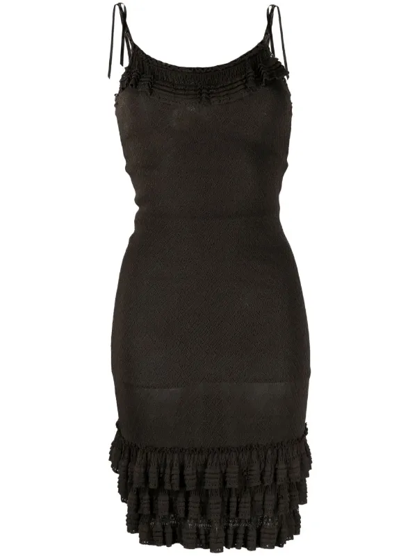 Christian Dior Pre Owned 1990s ruffle detailed fitted dress women Viscose 40 Brown