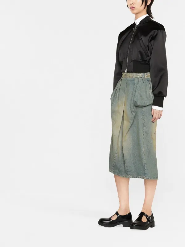 Maison Margiela Pleated Denim Midi Skirt - Farfetch