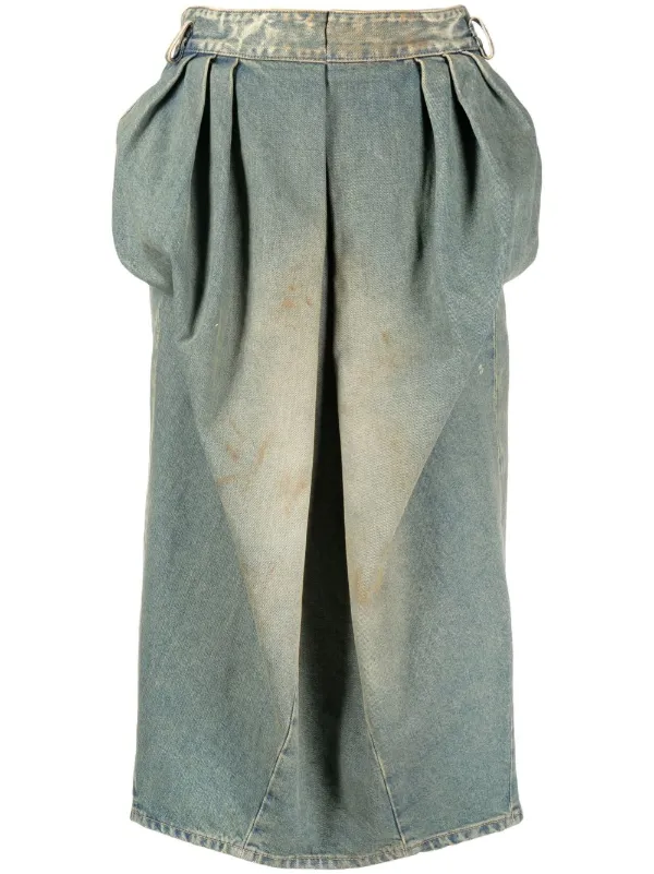 Maison Margiela Pleated Denim Midi Skirt - Farfetch