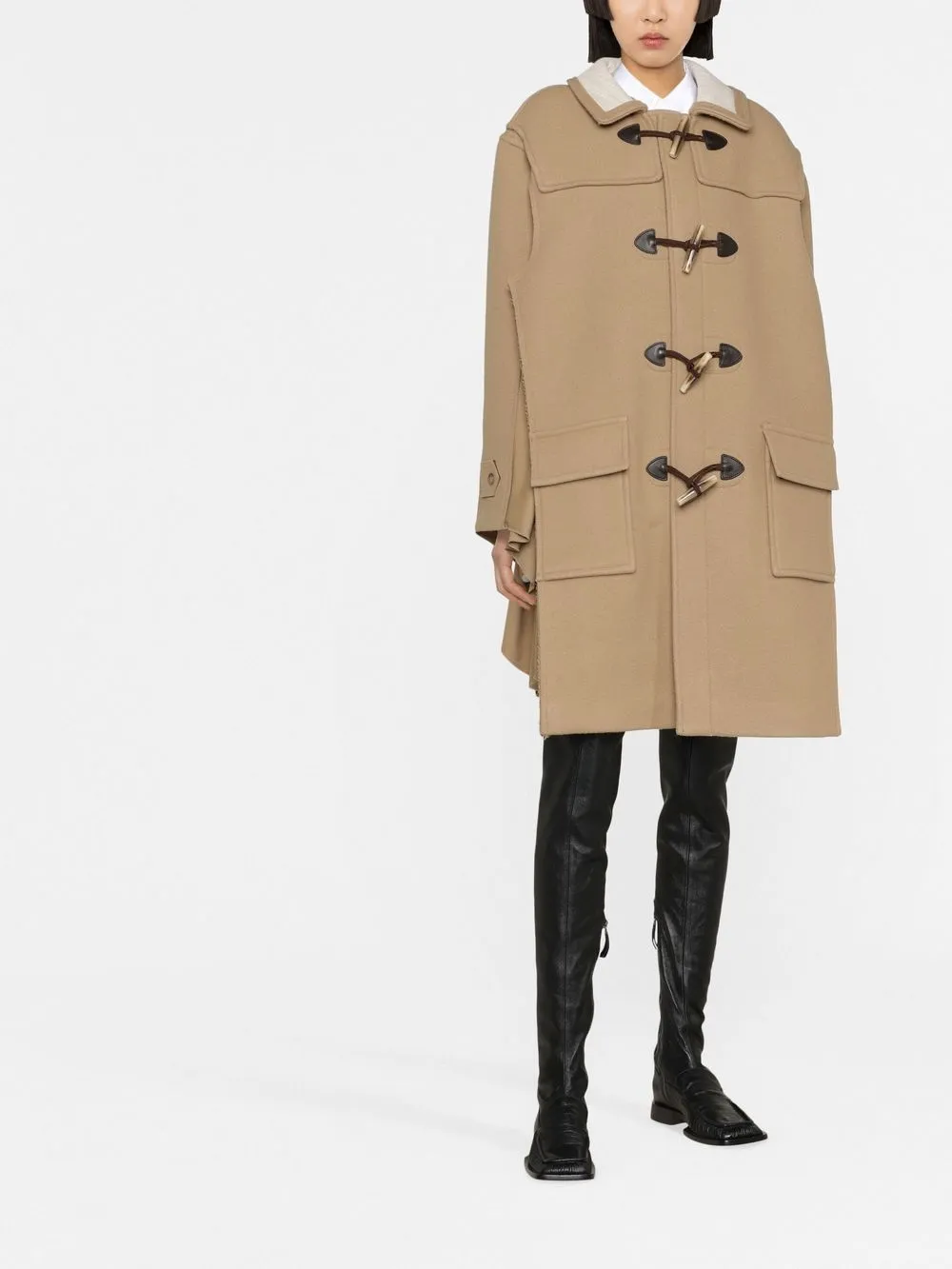 Shop Maison Margiela Single-breasted Wool Duffle Coat In Brown