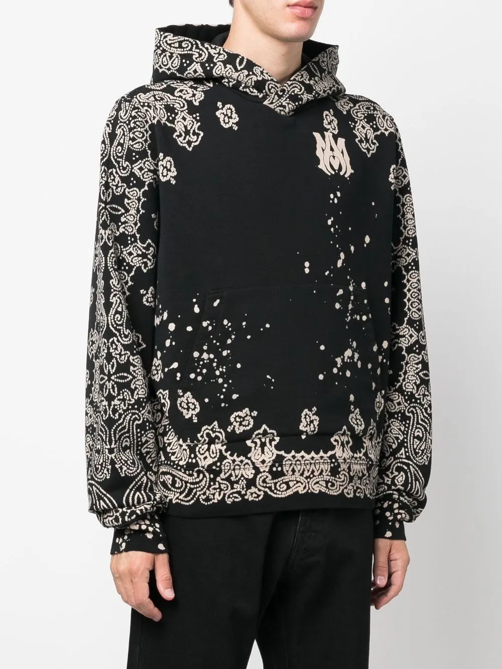 Amiri Oversize Bandana Print Bleach Splatter Hoodie In Black