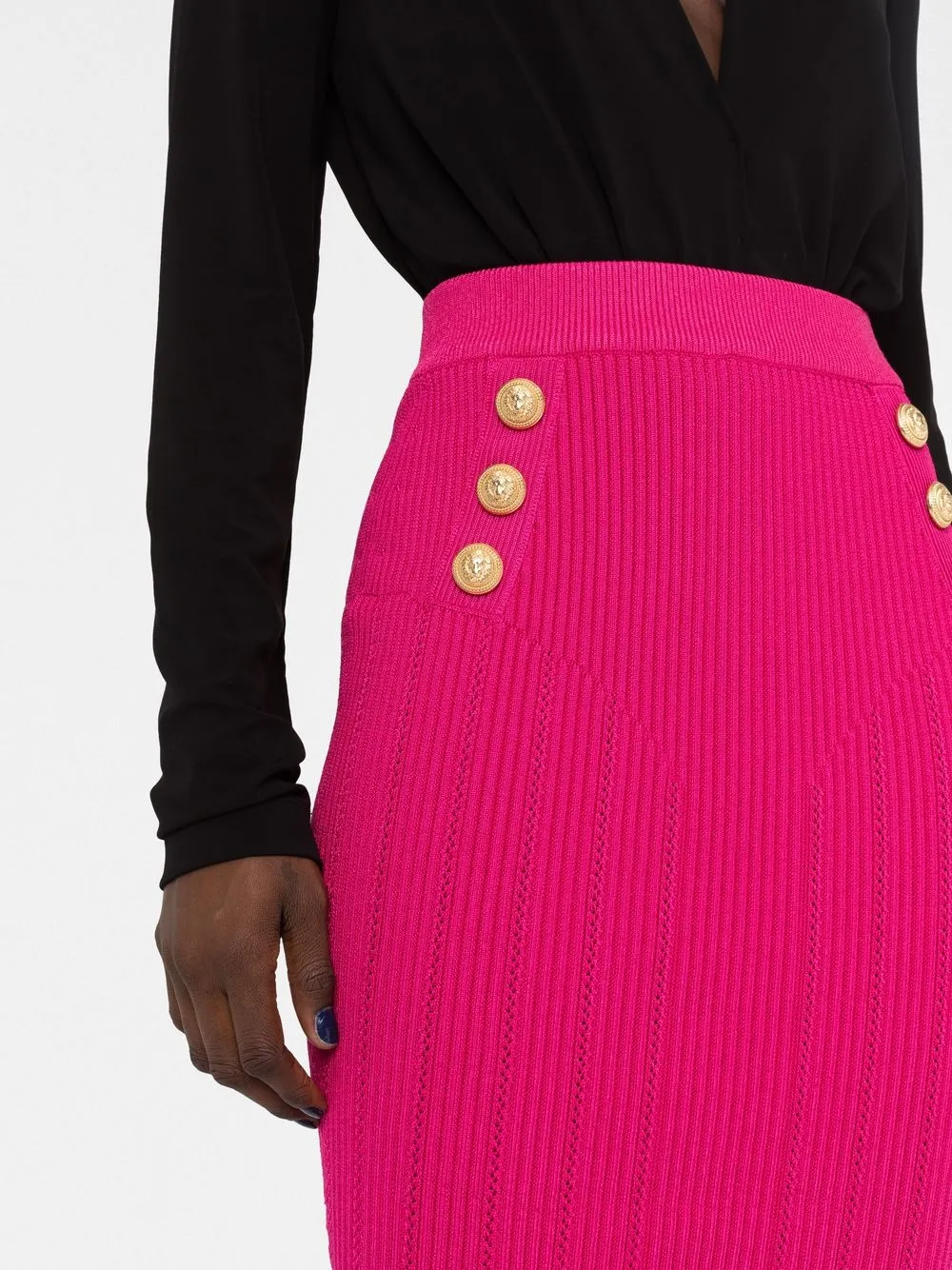 Balmain High Waisted Knitted Skirt Farfetch