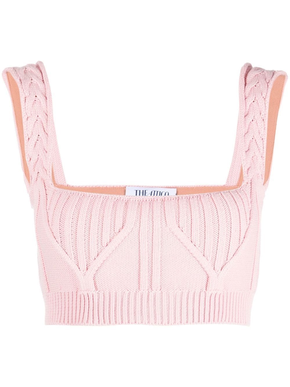 Attico Miles Ribbed-knit Cropped Top In Pink