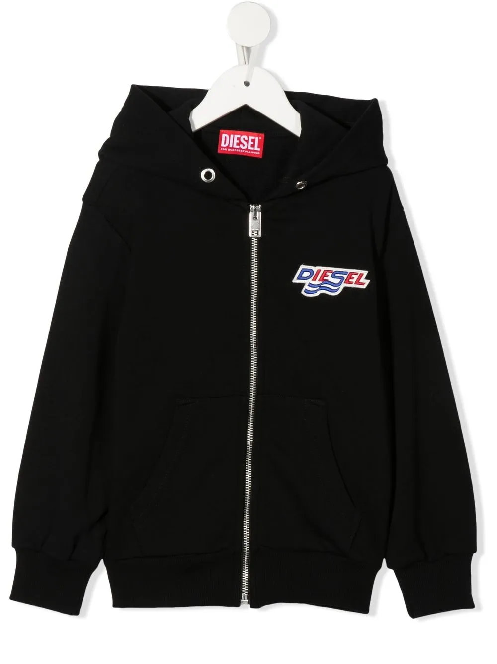 

Diesel Kids logo patch zip-up hoodie - Black