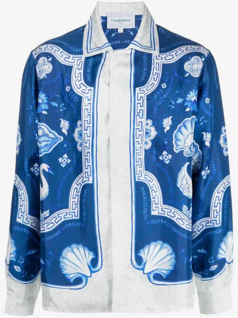 Casablanca embroidered button-down silk shirt