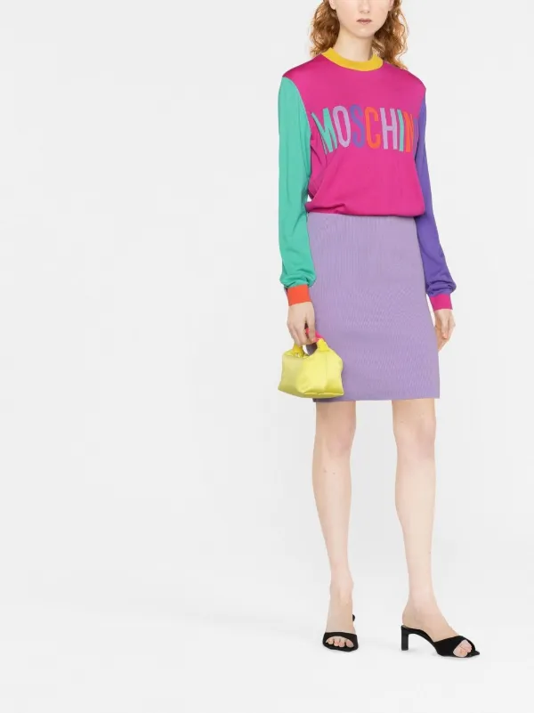 Moschino Intarsia Logo-knit Women Sweater Dress - Pink