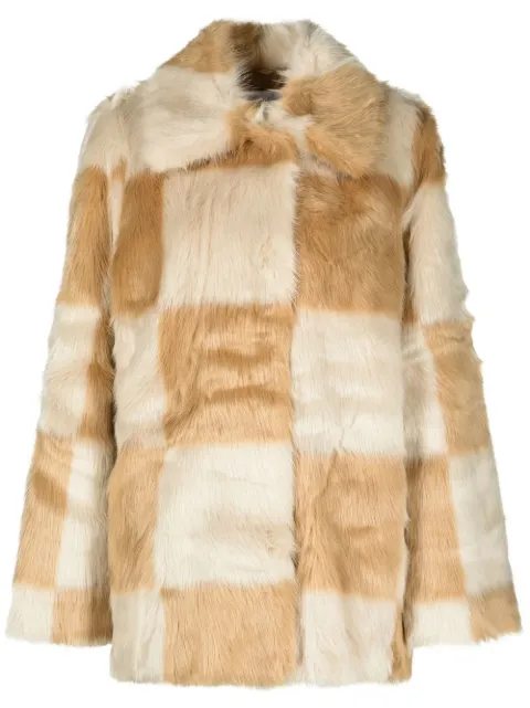check-print faux-fur coat