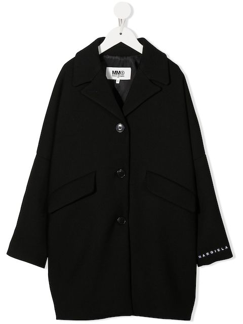 MM6 Maison Margiela Kids logo-print single-breasted coat