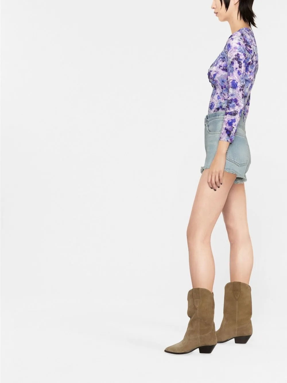 Isabel Marant Gubaia Blur Floral-print Bow-bustier Velvet Top In Purple