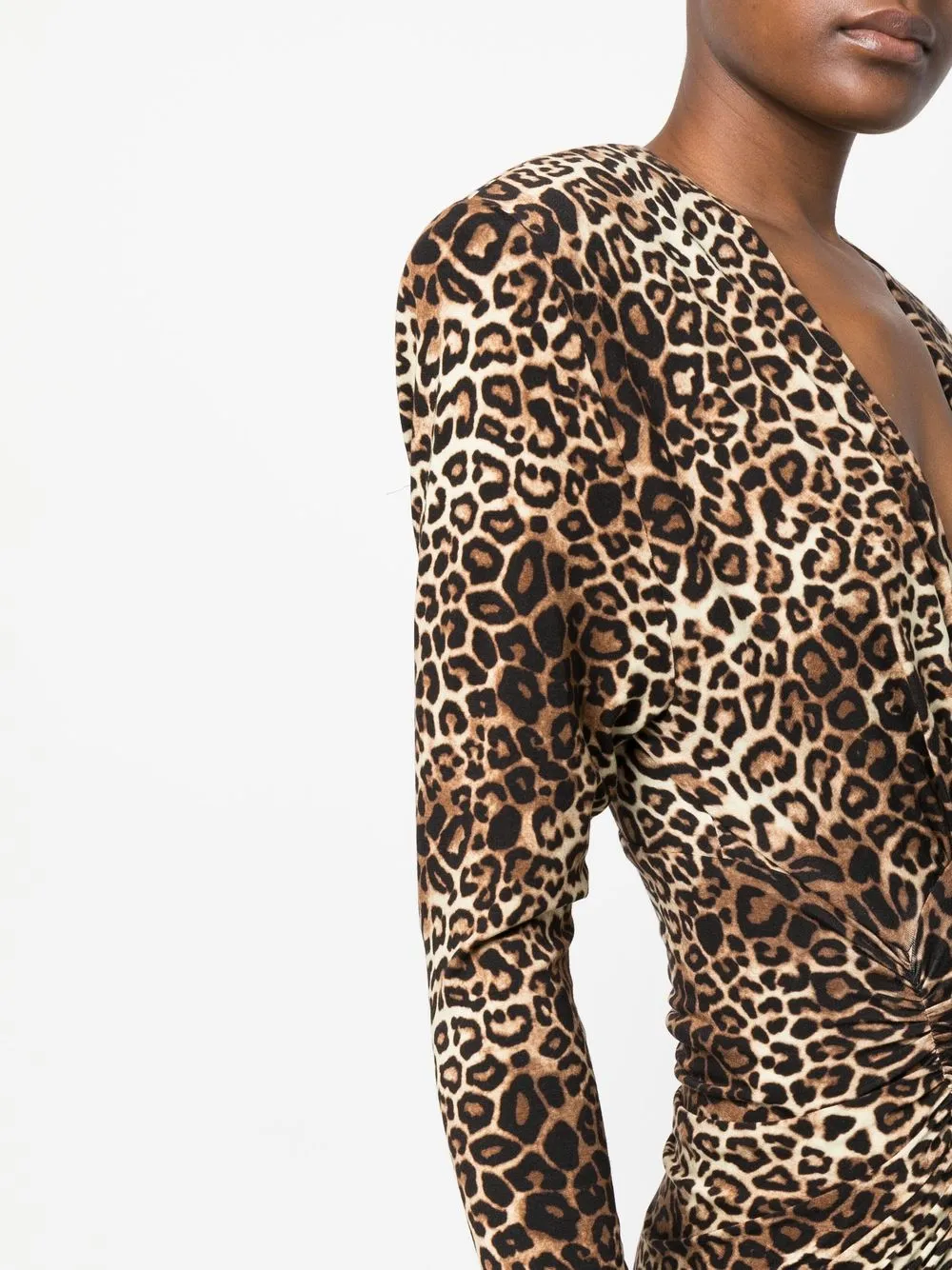 Alexandre Vauthier Ruched Leopard-print Stretch-jersey Mini Dress In Brown