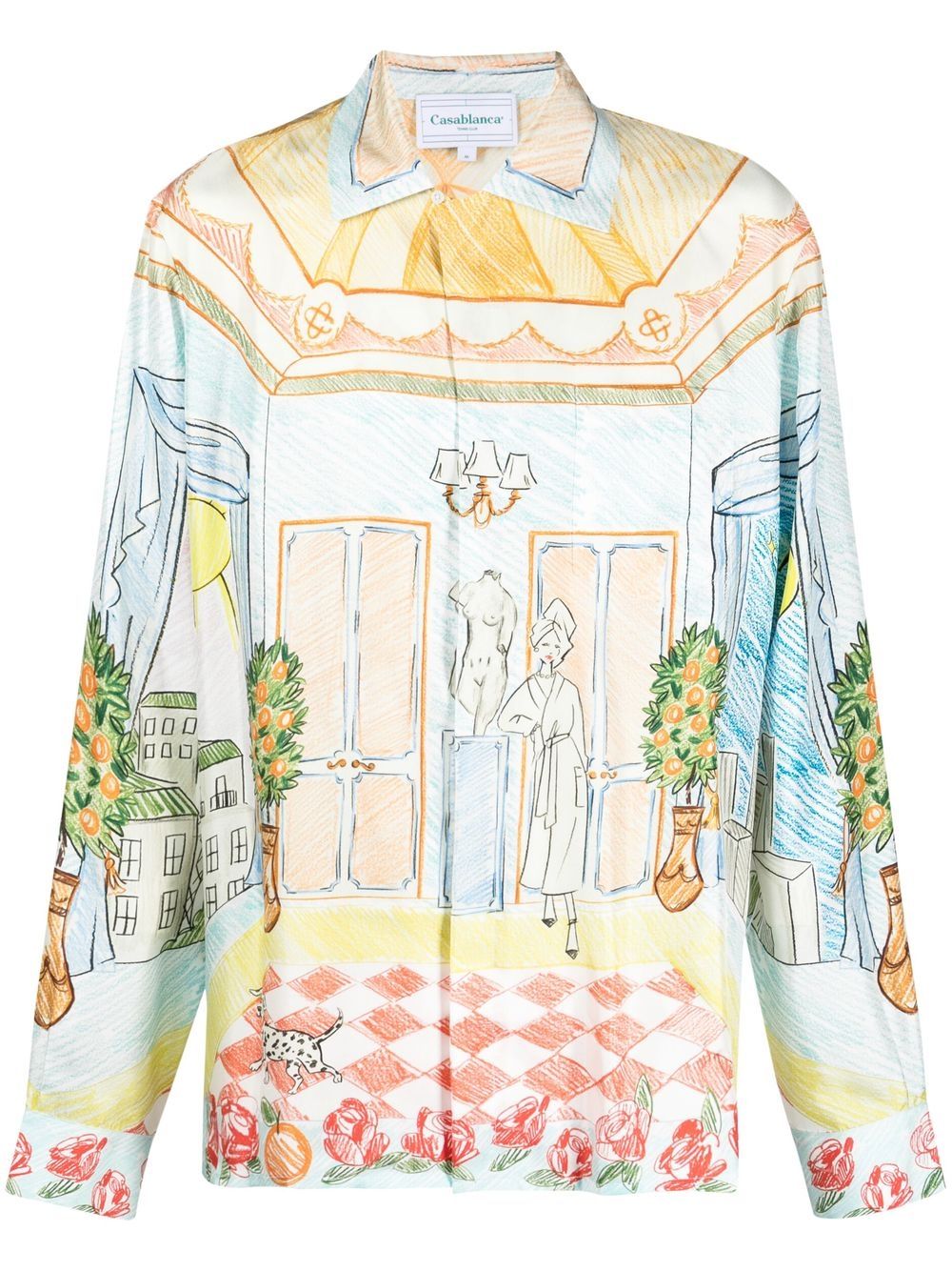 Casablanca illustration-style print silk shirt - Neutrals