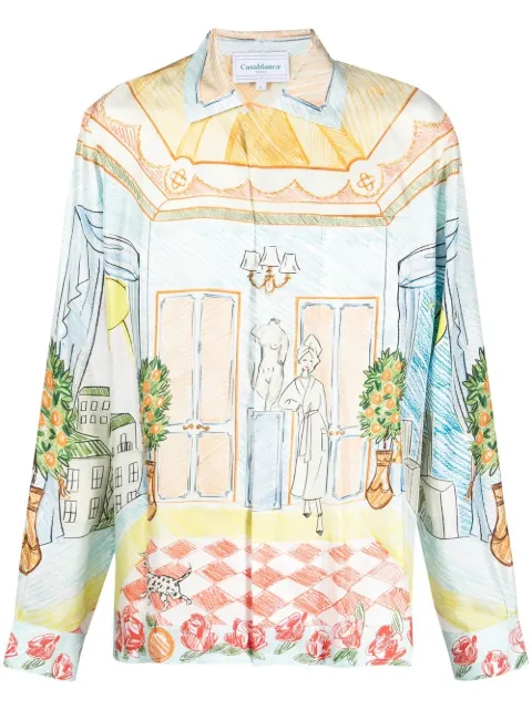 Casablanca illustration-style print silk shirt