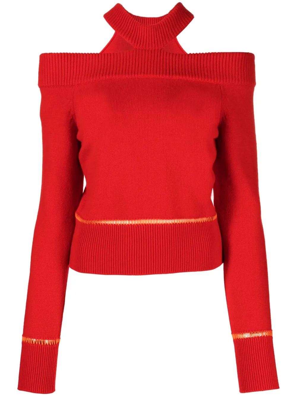 

Alexander McQueen off-shoulder panelled knitted top - Red