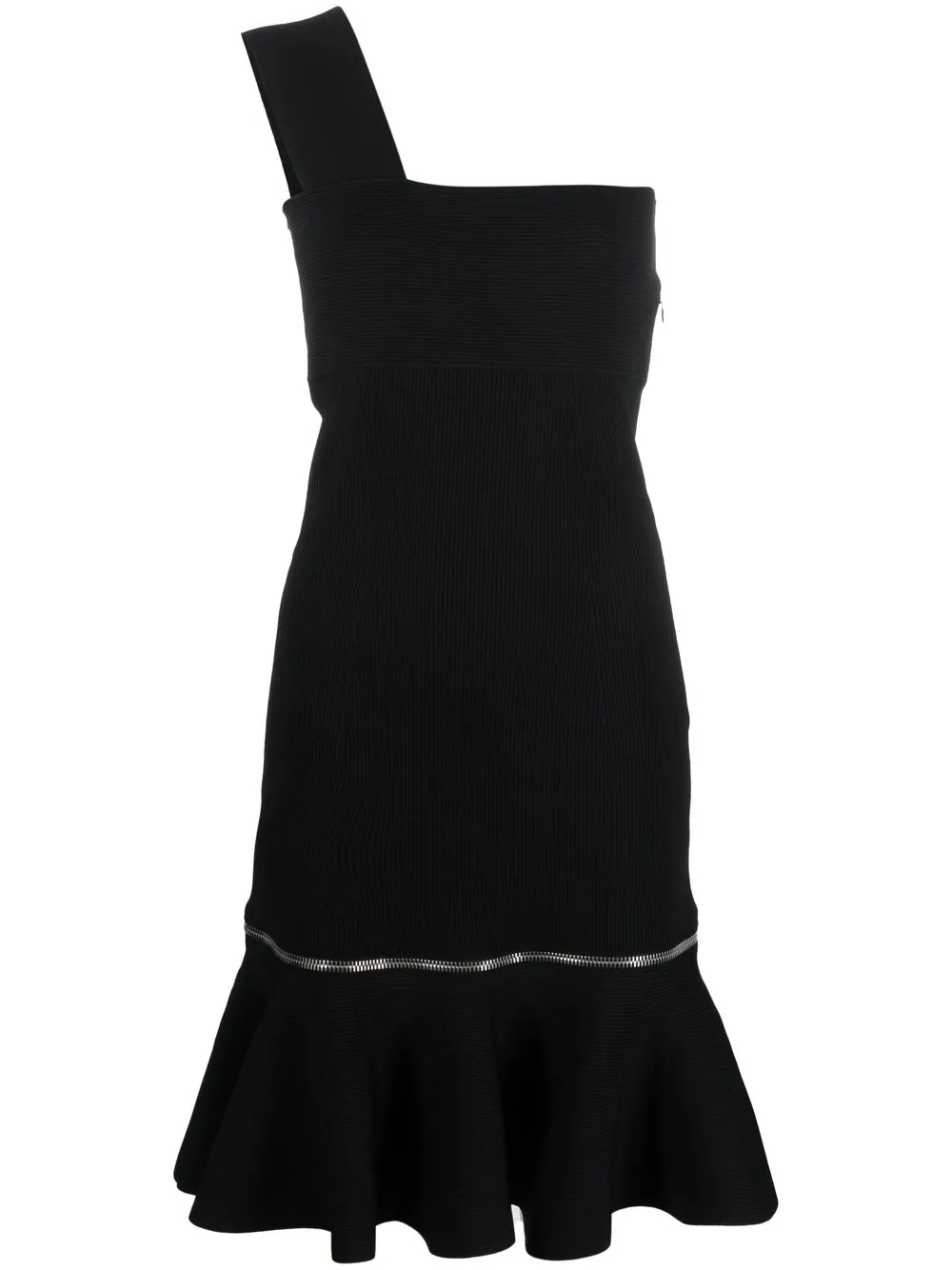 

Alexander McQueen zip-detail one-shoulder dress - Black