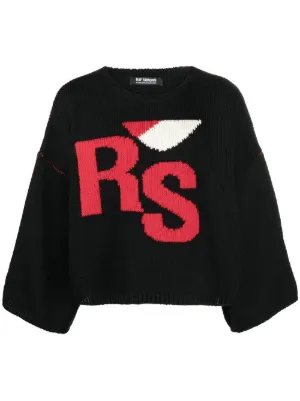 Buy Raf Simons women red oversize sweater contrasted embroiderie